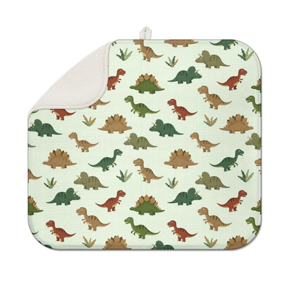 Light Green Dinosaurs Plants Pattern Dish Drying Mat for Kitchen 1 Pack, Ultra Absorbent Microfiber Dishes Drainer Mats,16"x18"