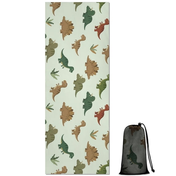 Light Green Dinosaurs Plants Pattern Hot Yoga Mat Towel Non Slip for Hot Yoga - Quick-Drying Yoga Mat Cover with 4 Corner Pockets with Travel Bag - Hot Yoga Towel Non Slip 74"x26"