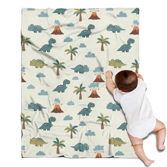 Light Green Dinosaurs Volcanoes Pattern Blanket,Comfortable Soft Flannel Throw Blanket,All Season,Warm Lightweight Blankets for Sofa Bed Couch Living Room Chair,30"x40"