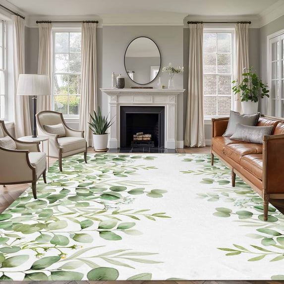 Light Green Eucalyptus Leaves Area Rug 6x9 Washable Rug Non Slip Watercolor Spring Summer Botanical Large Area Rug Soft Stainresistant Indoor Floor Carpet for Bedroom Home Office Dining Room