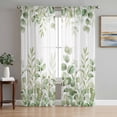 thumbnail image 1 of Light Green Eucalyptus Leaves Sheer Curtains 108 Inch Length 2 Panels Set Window Treatments, Watercolor Spring Summer Botanical Rod Pocket Semi Curtains for Living Room/Bedroom/Kitchen, 104"W x 108"L, 1 of 7