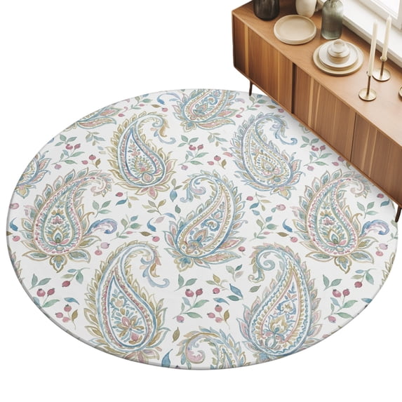Light Green Flower Area Rug, Watercolor Abstract Paisley Bohemia ...