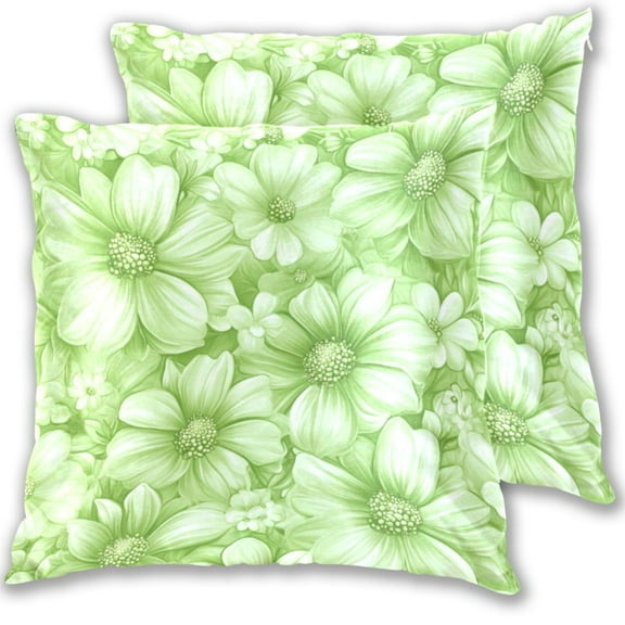 Light Green Flowers Throw Pillow Covers 16x16 Inch 2 Packs Decorative Square for Living Room Couch Bed Sofa