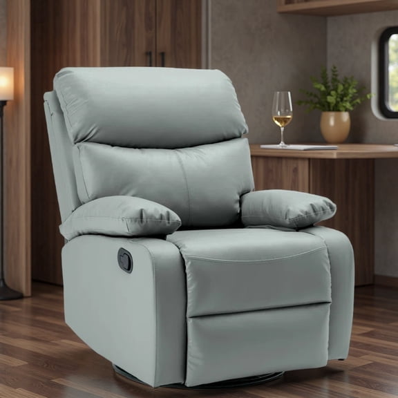 Light Green Genuine Leather Recliner Chair, Space-Saving Manual Rocker with Sturdy Frame & Easy Assembly for Apartments & Cozy Rooms