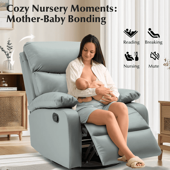 Light Green Genuine Leather Recliner Chair, Space-Saving Rocker with Sturdy Frame & Easy Assembly for Apartments & Cozy Rooms