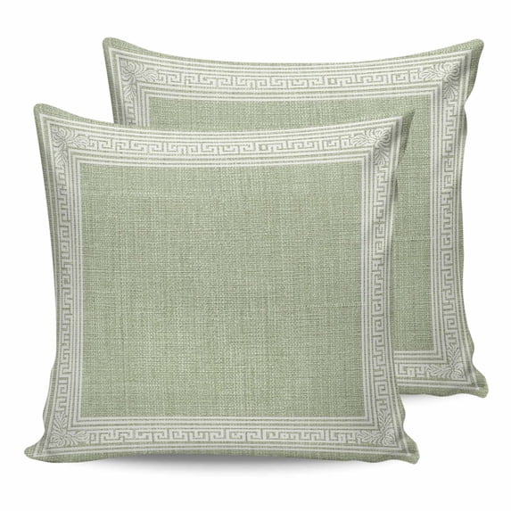Light Green Geometric 26x26 Pillow Covers Set of 2, White Greek Key Design Burlap Modern Art Throw Pillow Covers Decorative Couch Cushion Case, Microfiber Square Pillowcases for Bedroom Living Room