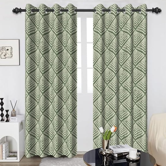 Light Green Geometric Patterned Blackout Curtains For Bedroom Light Filtering Thermal Curtains For Living Room Grommet Top Window Drapes Room Darkening Curtains 26"W x 45"L (Pack of 2)