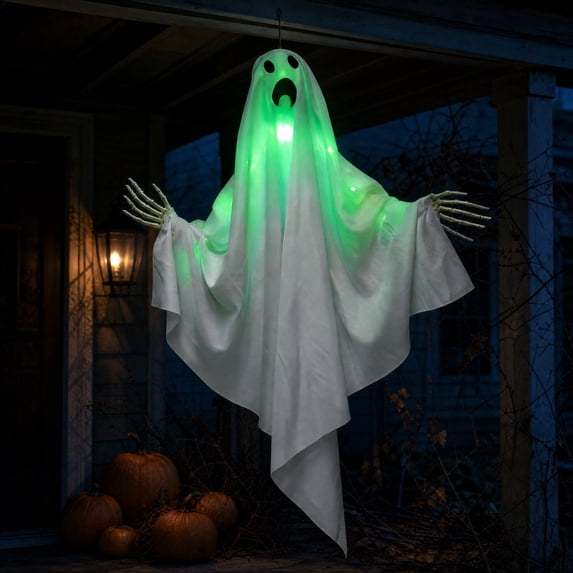 Light Up Green Ghost Halloween Yard Decoration, Glowing Outdoor Hanging Ghost Prop for Lawn Porch Garden Party, Spooky Holiday Decor for Nighttime Display Indoor Outdoor Scene Setup