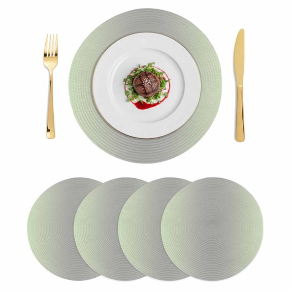 Light Green Grey Ombre Round 13 Inch Placemats Set of 4, Modern Gradient Abstract Art HeatResistant Non Slip Place Mats for Dining Table, Wipeable Braided Kitchen Table Mats for Housewarming