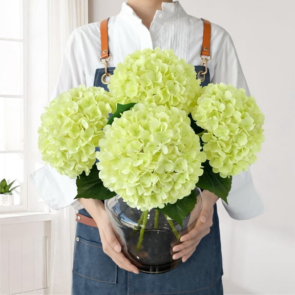 Light Green Hydrangea Artificial Flowers, 4Pcs 22" Large Lifelike Faux Silk Flowers, Full Artificial Hydrangeas for Bouquet Table Centerpieces Indoor Spring Outdoor Home