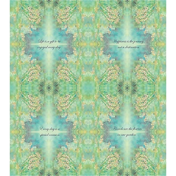 Light Green Inspirational Phrases Kaleidoscope 100% Cotton Fabric Sold by The Yard