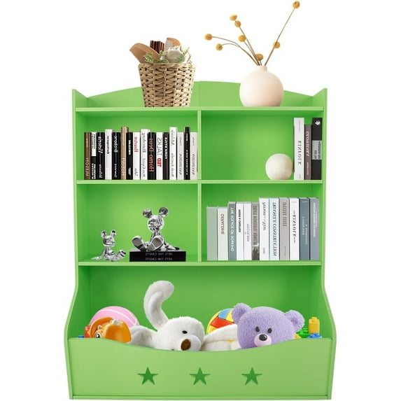 Light Green Kids Toy Storage Organizer with Kids Bookshelf 3.5 Tier Nursery Book Shelves Toddler Bookshelf Toy Shelf for Children's Room Playroom Bedroom Kindergarten School (3.5-Tier Light Green)