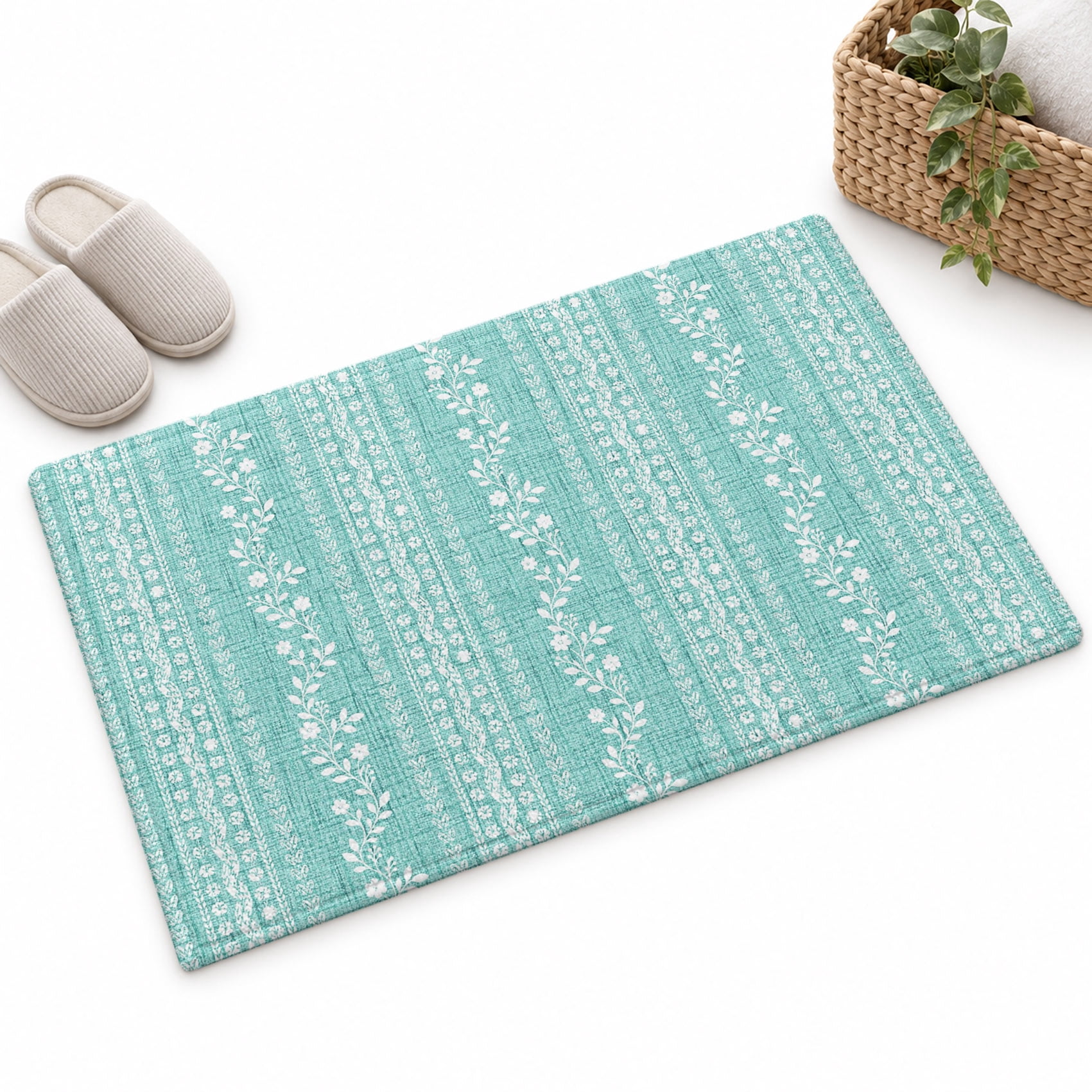 Lamp Bind Light Green Leaf Stripe Washable Area Rugs 3'x5', Country Farmhouse ...
