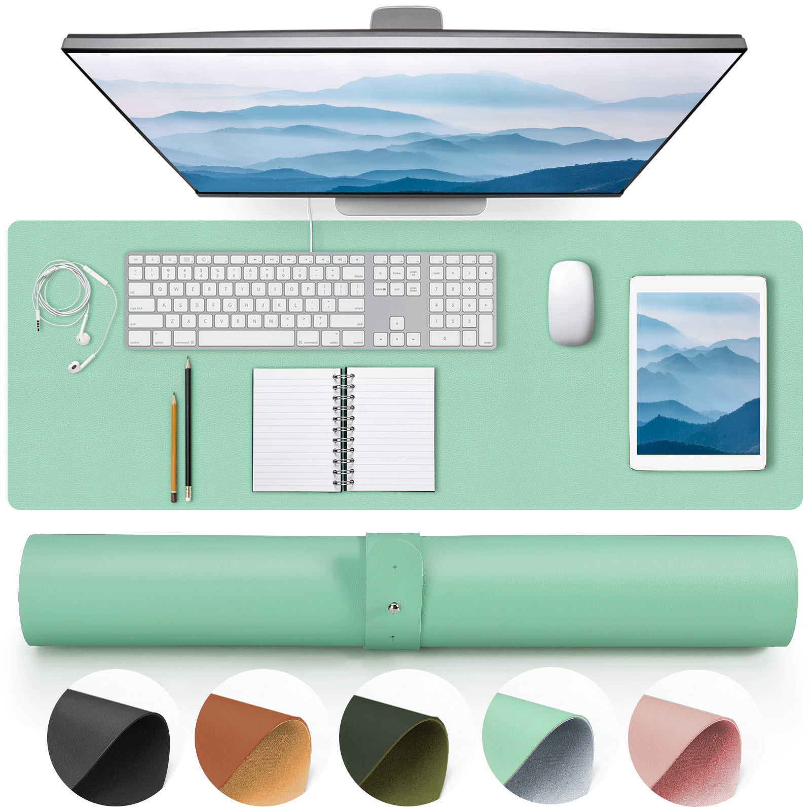 Light Green Leather Desk Mat, Non-Slip Large Computer Desk Pad ...
