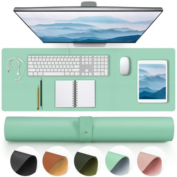 Light Green Leather Desk Mat, Non-Slip Large Computer Desk Pad Protector, Waterproof Office Desk Mouse Pad Blotter for Desktop Keyboard Gaming Home Decor (31.4" x 15.7")