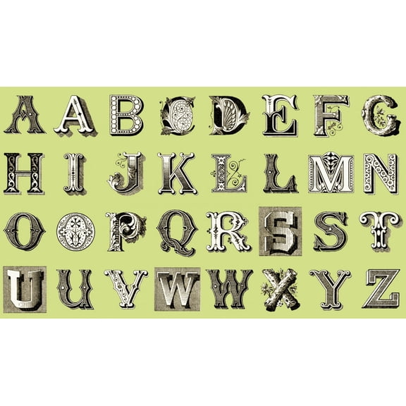 Light Green Letters 100% Cotton Fabric Sold by The Yard