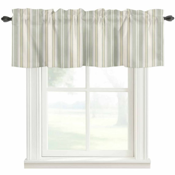 Light Green Lines Farmhouse Short Window Curtain Valances, Retro Minimalist Stripes Pattern Rod Pocket Kitchen Valances for Living Room Bedroom Bathroom Cafe 42" x 12"