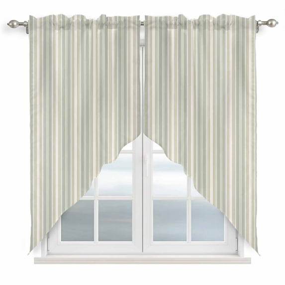 Light Green Lines Swag Valances for Windows, Kitchen Window Curtains Over Sink, Retro Minimalist Stripes Pattern Window Treatment Curtains for Living Room/Bedroom Curtains 2 Panel Sets 36"x45"