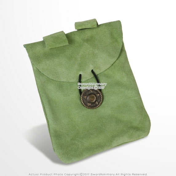 Light Green Medieval Renaissance Pouch Genuine Suede Leather Coin Bag LARP Cosplay