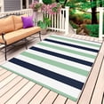 thumbnail image 1 of Light Green Navy Blue Striped Outdoor Rug 5x8 Ft, Non Slip Washable Area Rug, Farmhouse Stripe Art Patio Rugs Carpet Runner, Large Floor Mat for Indoor/Outdoor Deck Porch Camping, 1 of 8