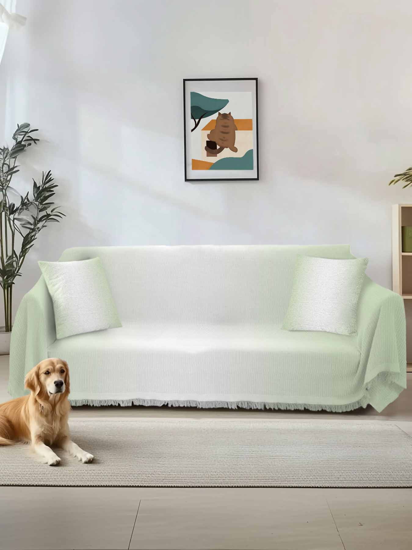 Light Green Ombre Couch Cover, Modern Gradient Abstract Art Sofa Cover ...