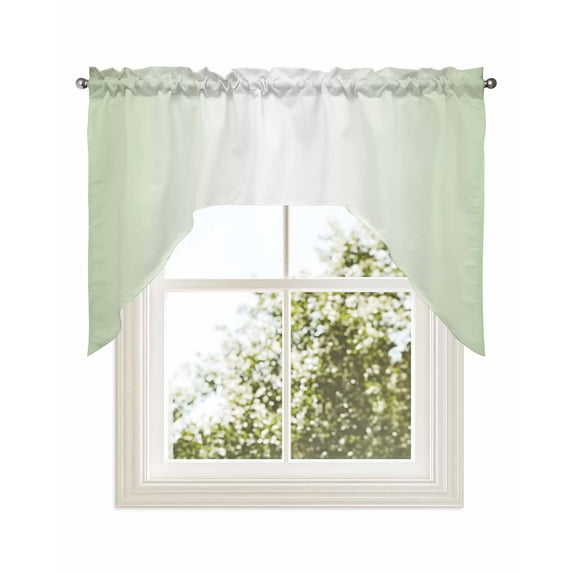 Light Green Ombre Kitchen Curtains Swag Valance for Windows/Bathroom/Cafe, Modern Gradient Abstract Art Rod Pocket Drape Panel Swag Curtains Valance for Bedroom/Living Room 56"x36"