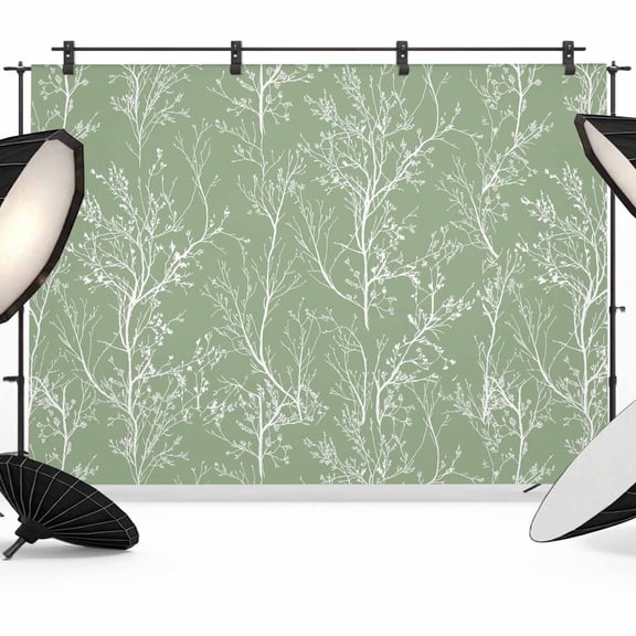 Light Green Photography Backdrop 7x5FT, White Tree Branch Botanical Abstract Plant Leaves Photo Backdrops, Background for Photography Studio Photo Studio Background, Back Drop for Photoshoot