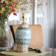 Light Green and Pink Ceramic Lamp Base, Bedroom Lamps, Pottery Lamp, Nightstand Lamp, Accent Lamp, Bedside Lamps, Decorative Lamps, 5 "W x 22 "H x 5 "D, Table Lamp for Bedroom Living Room, No Shade