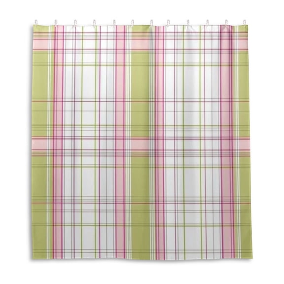 Light Green Pink Line Shower Curtain Liner 66x72 Inch Waterproof Shower Curtains Decorative Bathroom with 12 Pack Hooks