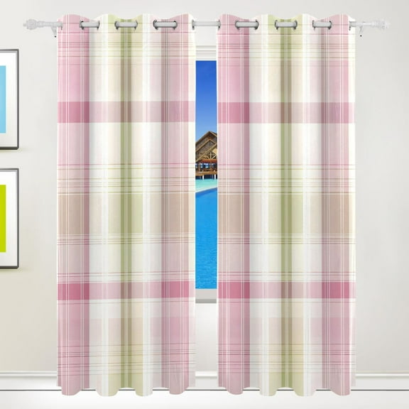 Light Green Pink Lines Blackout Curtains for Living Room Bedroom 55W x 72/84L Insulated Window Drapes 2 Panels