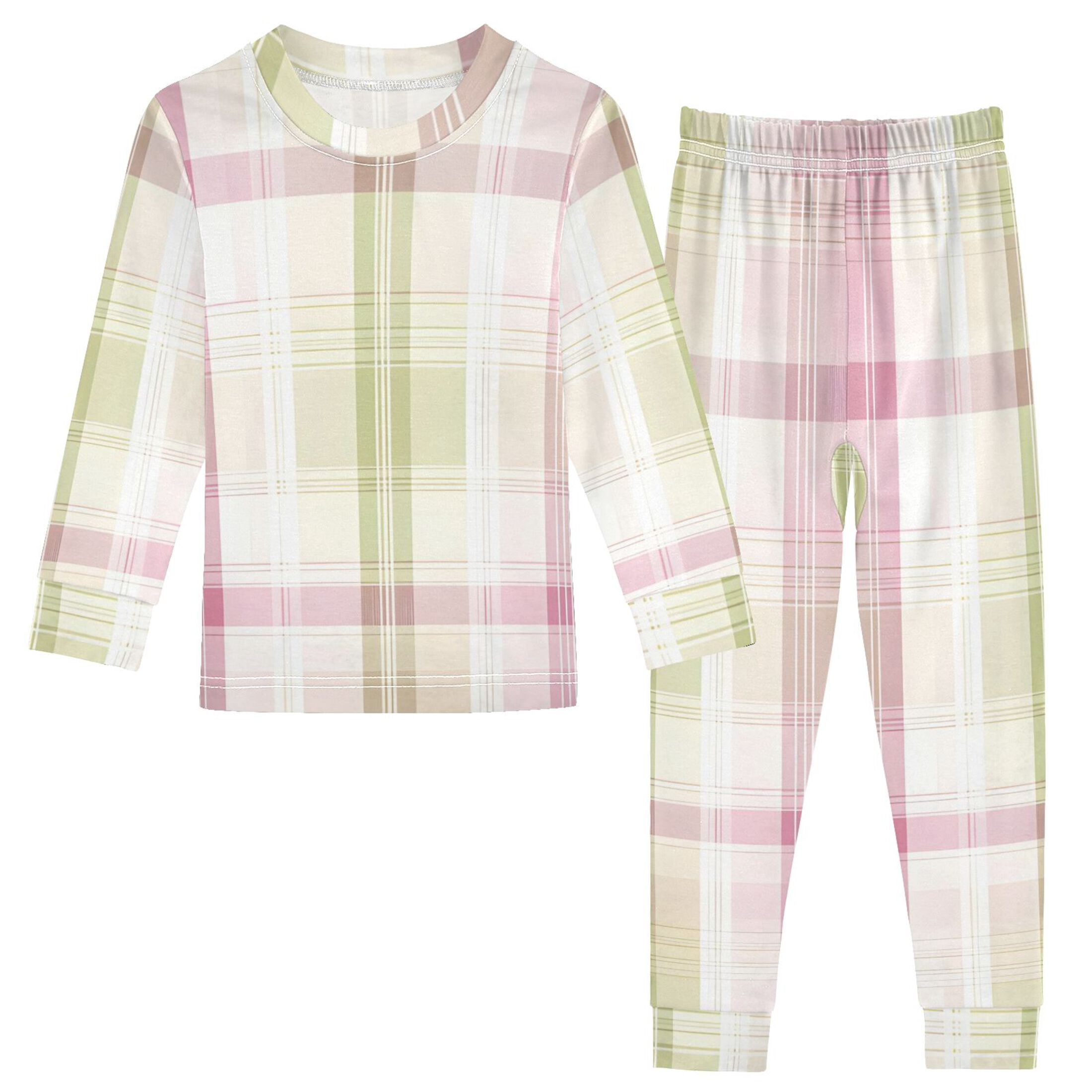 Light Green Pink Lines Cotton Pajama Set Long Sleeve Top and Pants ...