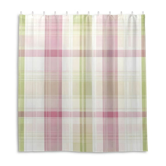 Light Green Pink Lines Shower Curtain Liner 66x72 Inch Waterproof Shower Curtains Decorative Bathroom with 12 Pack Hooks