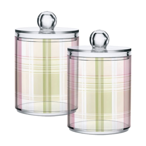 Light Green Pink Lines Translucent Plastic Cans Storage Canisters with Lid Set of 2