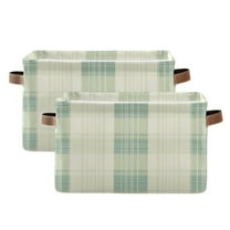 Light Green Plaid Foldable Storage Basket,Canvas Fabric Foldable Storage Bins with Handles Open Home Storage Bins Boxes for Toy Book Shelf Closet Baskets