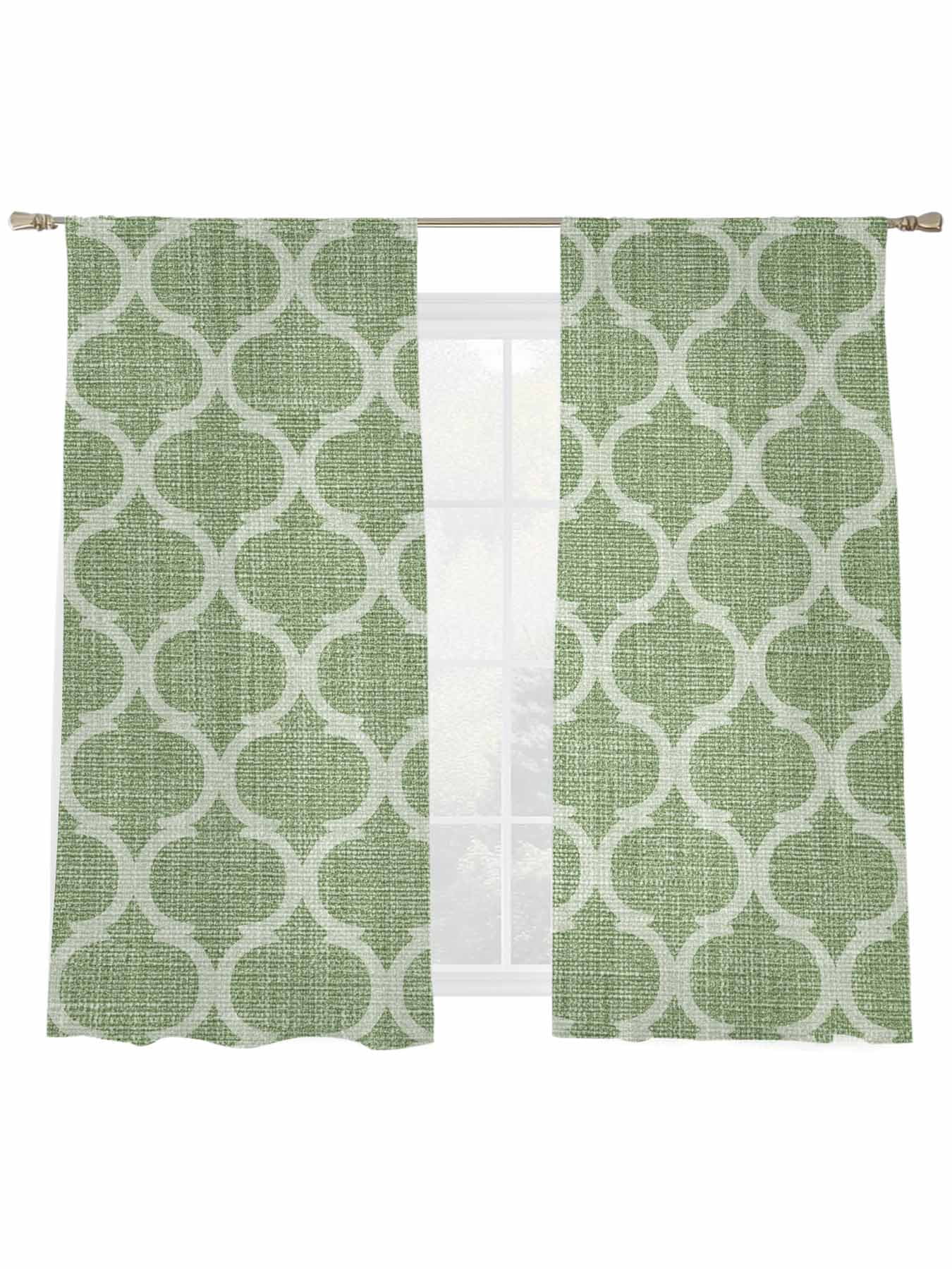 Light Green Plaid Sheer Curtains 2 Panels Set Retro Country Moroccan ...