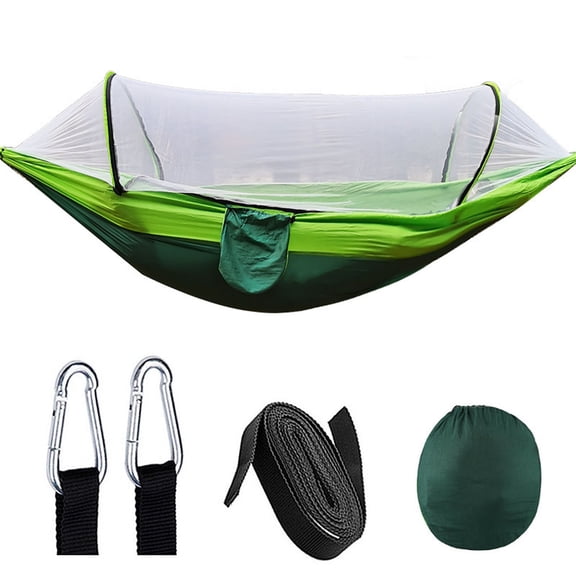 Light Green Portable Camping Hammock, Automatic Setup with Mosquito Net for Outdoor Relaxation Backpacking, 260x140cm