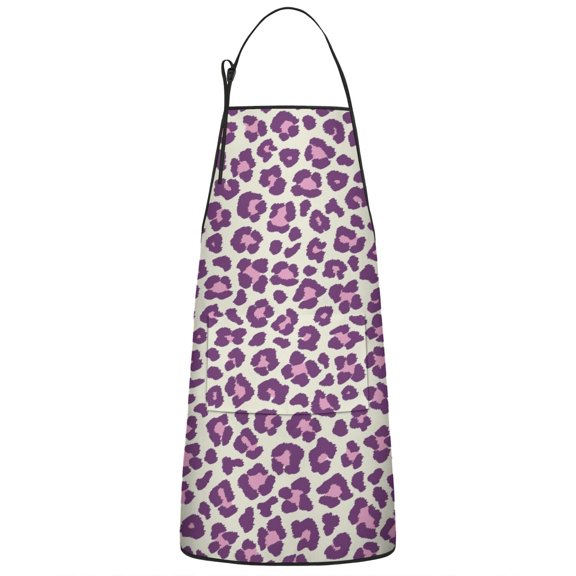 Light Green and Purple Of Leopard Print Apron-Garden Aprons for Women with Pockets-Cotton Linen Waterproof Kitchen Cooking Gardening Aprons Adjustable for Kitchen,Cooking,BBQ and Salon 33x27 Inch