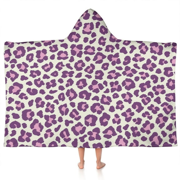 Light Green and Purple Of Leopard Print Hooded Bath Towel,50"x30" for Ages 3 To 12 Kids, Quick Dry Lightweight Soft Microfiber Hood Beach Towel Cover Up for Kids