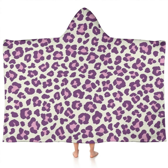 Light Green and Purple Of Leopard Print Hooded Bath Towel,60"x35" for Ages 3 To 12 Kids, Quick Dry Lightweight Soft Microfiber Hood Beach Towel Cover Up for Kids