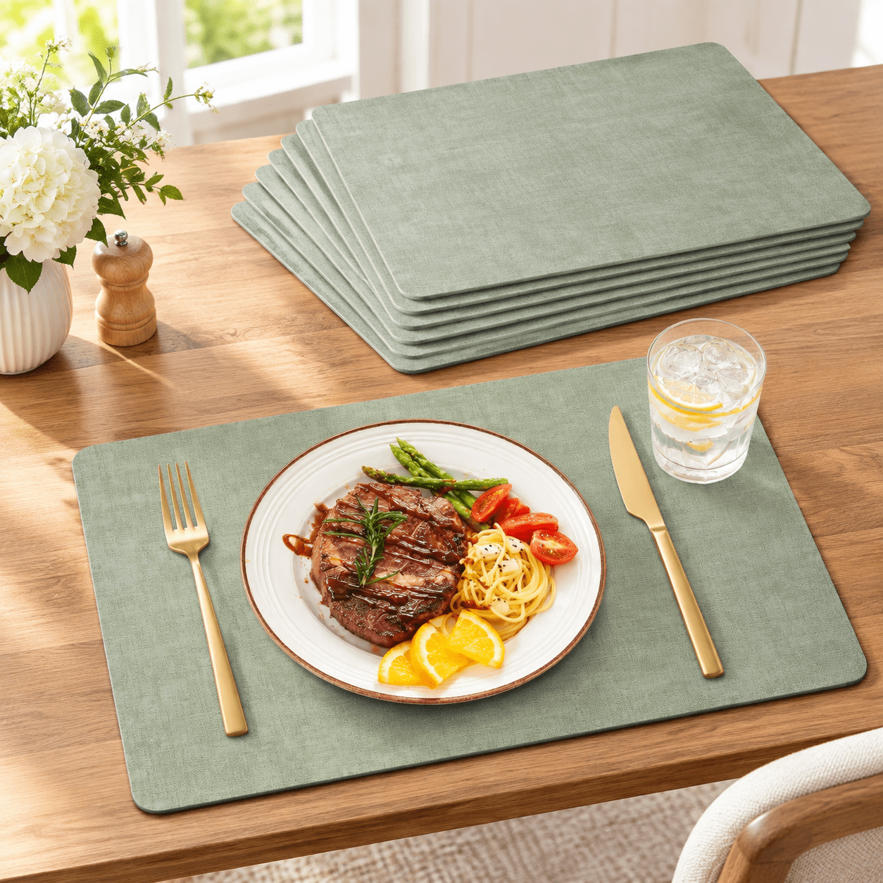 Table Light Man Light Green Rectangular 8 Pack Faux Leather Table Place Mats - Walmart.com
