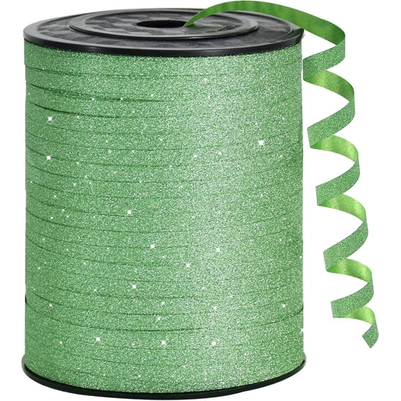 Light Green Sage Glitter Ribbon - 500 Yards Curling Crimped, Shiny Balloon String for Gift Wrapping, Birthday Party, Festival, Art, Craft, Florist, Flowers Decoration