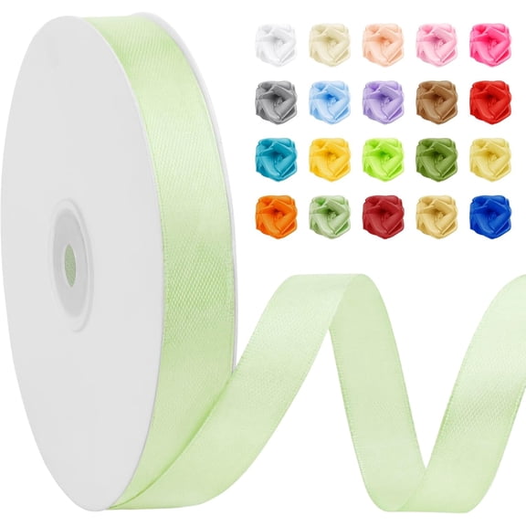 Light Green Satin Ribbon 5/8 Inch x 100 Yards, Solid Thin Polyester Fabric Silk for Gift Wrapping, Flower Bouquet, Wedding Decoration, Bow Making, DIY Crafts Yards