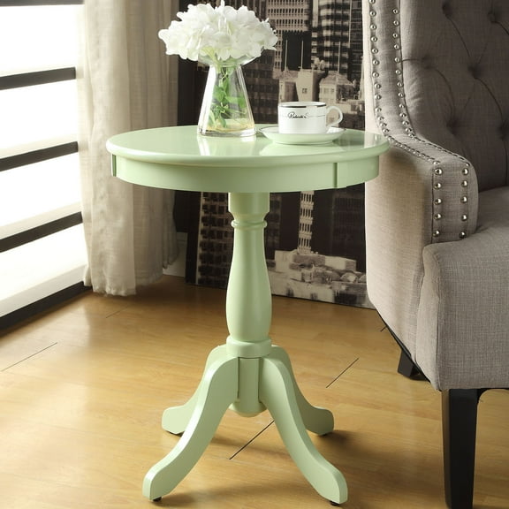 Light Green Side Table with Turned Pedestal - 18.5" Cottage Style Accent Table for Living Room