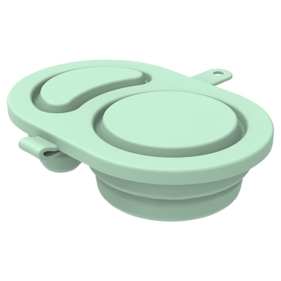 Light Green Silicone Snack Containers with Lids, Double Compartment Bento Box for Salad Dressing Dipping Sauce Nuts Fruit, 10oz Leakproof Food Storage Container for Picnic Office Travel