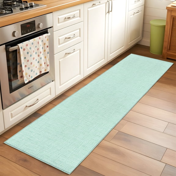 Light Green Solid 2x6 Hallway Washable Runner Rug Minimalist Cloth Romantic Green Linen Texture Kitchen Runner Mat Non Slip Low Pile Thin Floor Carpet for Indoor Bedroom Bathroom Living Room