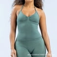 thumbnail image 1 of Light Green Solid Color Yoga Suit European Beautiful Women's Outdoor Sports Fitness Neck Vest Sexy Tight Body Vest, 1 of 9