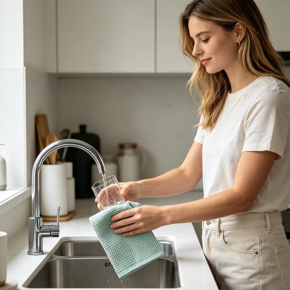Light Green Solid Weave Cloth • Reusable Kitchen Cleaning Towel 35x35cm • Highly Absorbent Cottons Dish Towel • Durable & Machine Washable Kitchen Cloth