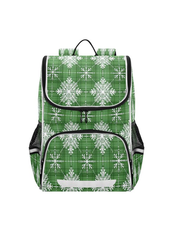 Light Green Tartan Plaid Snowflakes Christmas Backpack Purse Daypack Book Bag Fashion Accessories Unisex 15L for Commute Travel School