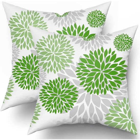 Light Green Throw Pillows Covers 18x18 Set of 2, Lime Gray Dahlia Flower Pillow Cushion Cases, Bright Green Floral Geometric Decor Throw Pillows Cover Gifts for Bed Couch Sofa Living Room