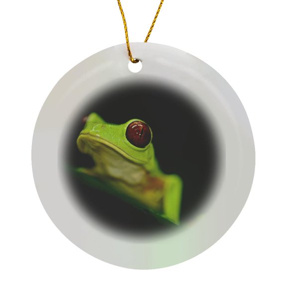 3drose, Light Green Tree Frog on a Leaf, Circle Porcelain Ornament